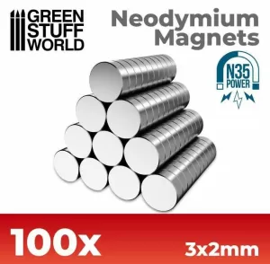 IMANES NEODIMIO (N35) 3X2MM - 100 UNIDADES IMANES NEODIMIO (N35) 3X2MM - 100 UNIDADES